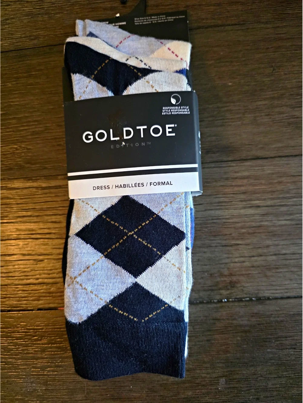 GOLD TOE Men's Argyle Dress Socks Gray/Navy Size 10-13 1 Pair Arch Support